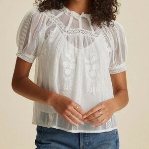 St Roche Leith Embroidered Cotton Tulle Top in Milky